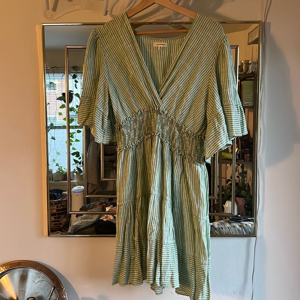 Max Studio Green Striped Mini Dresss